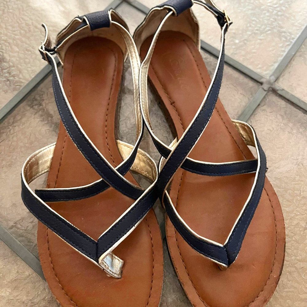 Candies sandals, size 6, Navy/Gold